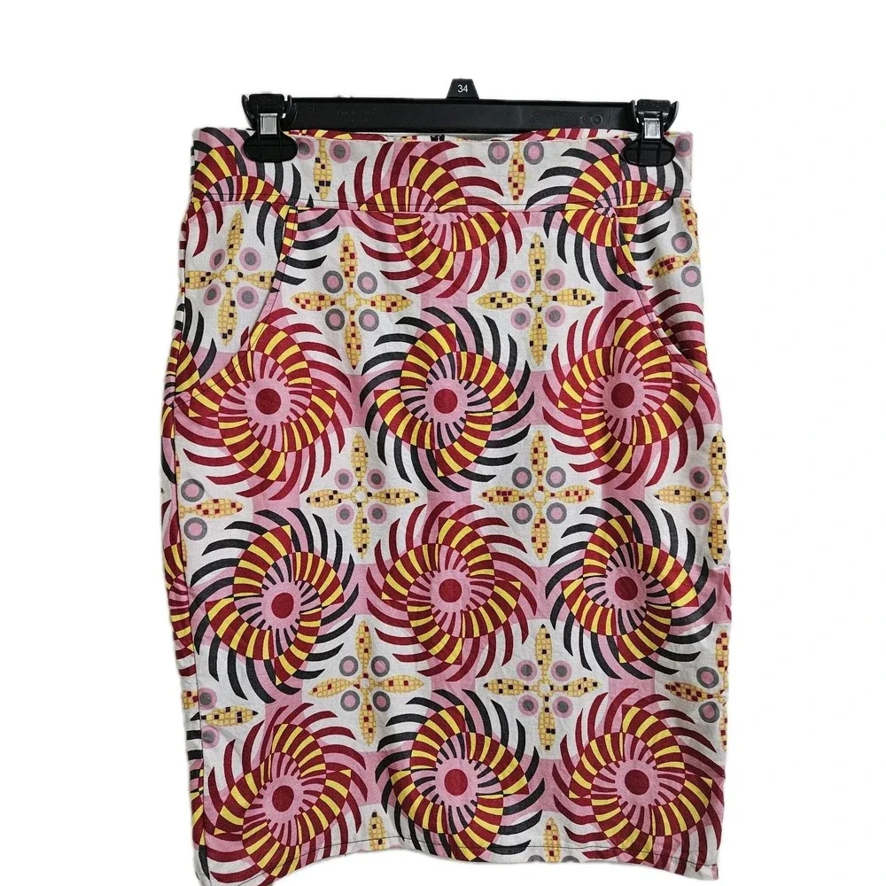 Grass Fields African Pencil Skirt Girls SZ 14 (30x23) Geometric Print Zipper EUC